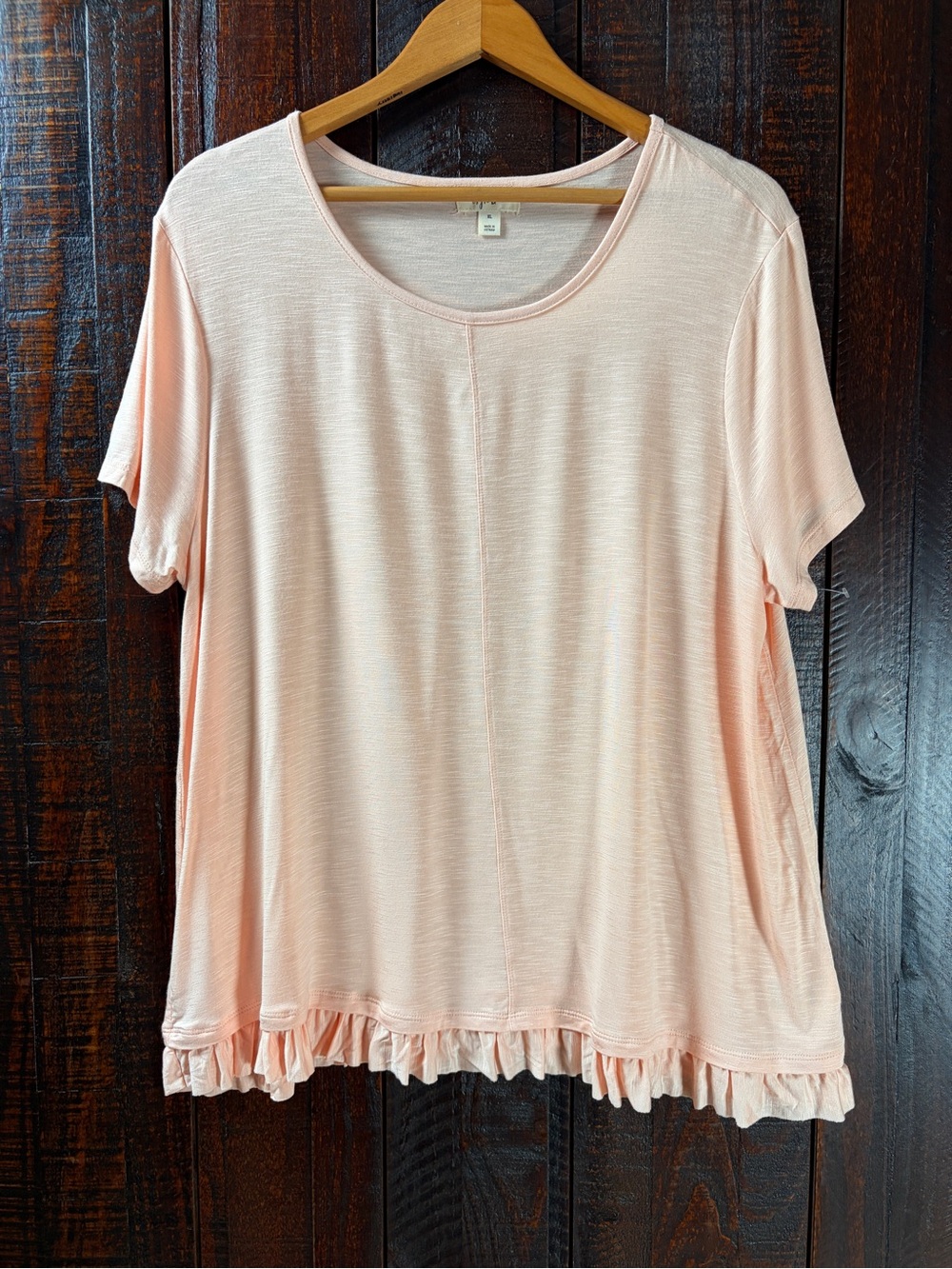 Style & Co. Light Pink Short Sleeve Ruffle-Hem Top